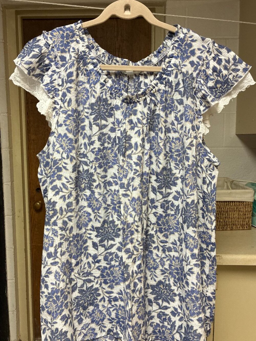 Corvia Women's Plus Short Sleeve Top, 3x, Blue floral,